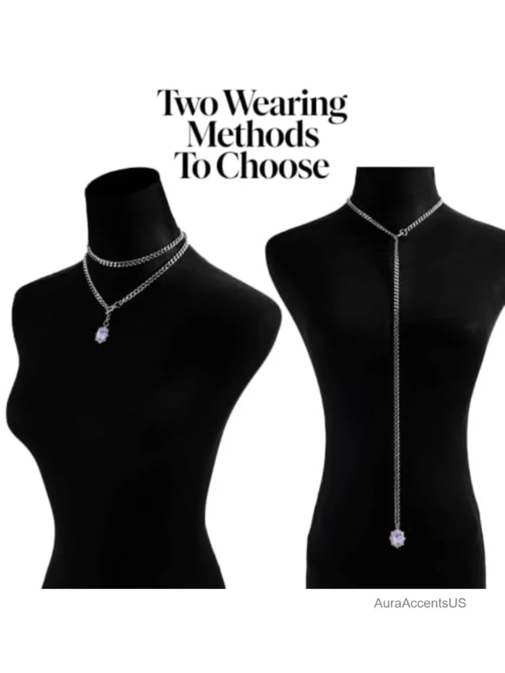 Women's Layered Y Chain Necklace with Heart & Crystal Pendant, Long Layering